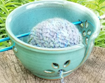 Knitting Bowl, (FREE Pottery Gift Included with Order) Handmade Turquoise Ceramic Yarn Bowl, Crochet Bowl