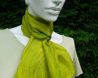 silk scarf hand dyed silk scarf shibori dyed scarf green yellow scarf arashi dyed scarf OOAK