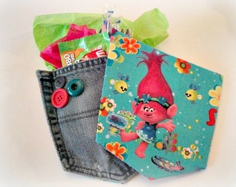 Trolls Treat Bag, Trolls Party Favors, Trolls Birthday, Upcycled Denim, Party Decorations, Trolls Favor Bags, Birthday Party, Princess Party