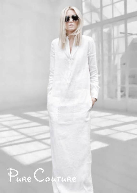 white maxi shirtdress