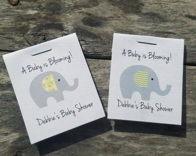 Personalized MINI Elephant Baby Shower Party Flower Seeds Packet Favors Gray and Yellow Wildflower Seed Cute Little Favors