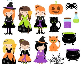 Halloween Clipart Set clip art set of witch cat halloween