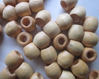 Beige Natural Wood Barrel Beads 11.5x11mm 14 Beads