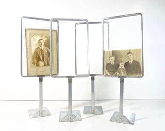 Vintage Store Price Sign Holder / Metal Store Display Frame Stand Holders / Industrial Decor