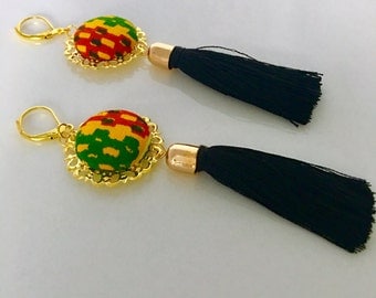 Kente Fabric Button Earrings, African Fabric Earrings, African Print Fabric Jewelry, Gifts Under 20, Anniversary Gifts for Women,