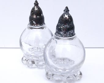 Vintage 1930's Glass Salt and Pepper Shakers with Metal Caps - 1930s