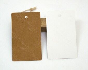 100pcs Blank Rectangle Kraft / White Paper Tags 3.5"x2.1" / 90x54mm, Die Cut Gift Tag, Packaging Hangtag Label, Crafts Supplies, CRTS-0175