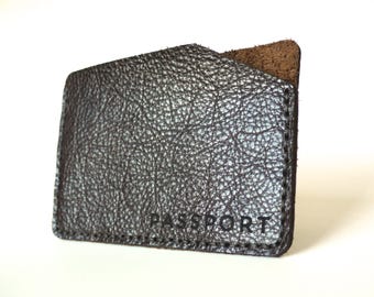 Minimal Passport Cover in Darkest Brown Leather. one pocket holder cover travel gift for him her