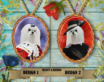 Maltese Dog Jewelry. Maltese Pendant or Brooch. Maltese Necklace. Maltese Portrait. Custom Dog Jewelry by Nobility Dogs.Handmade Jewelry