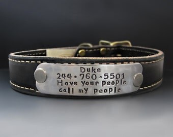 Custom Personalized Leather Dog Collar / Pet Gifts / Custom Dog Tags for Pets / Hand Stamped / Pet ID Tag / Personalized Custom Dog Tag