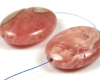 Argentina Rhodochrosite Small Oval Bead - 20mm x 15mm x 6mm - 2 beads - B5808