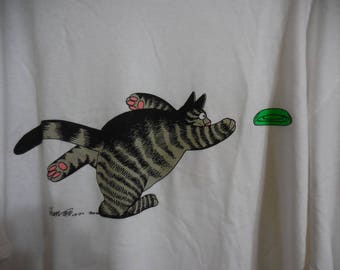 Vintage NOS KLIBAN Cat T-Shirt "Cat and Frisbee on Front and Cat and Dog on Back" Vintage Crazy Shirt with Kliban CAT and Dog - Size X-Large