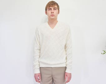 80s Ivory Sheer Burn Out Sweater / V-Neck