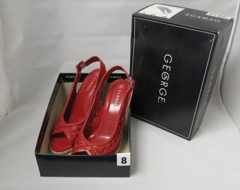 Vintage Red Wedge Sandals Mint In Box George Audrey