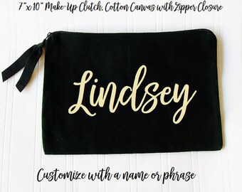 Personalized Cosmetic Bag, Make Up Bag, Personlized Makeup Purse, custom tote bag, black tote bag, gift for bridesmaid, mother of the bride