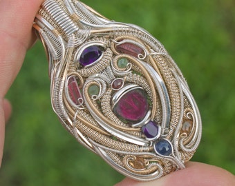 Raw Crystal Pendant Necklace / watermelon tourmaline jewelry / heady wire wrap / wire wrapped jewelry / grateful dead pendant / OOAK jewelry