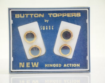 Mid Century Blue & Gold SWANK Hinged Button Toppers