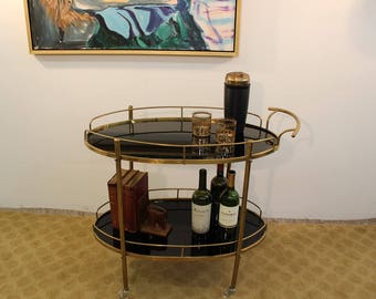 Mid Century Modern brass and glass tea / bar cart