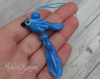 Norwegian Blue Parrot & feather - Sculpted Lampwork Bead set, SRA