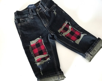 Distressed jeans toddler baby lumberjack plaid