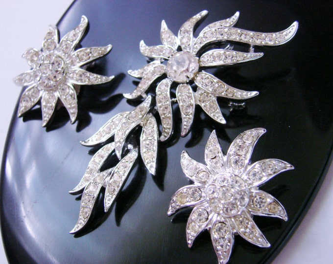 Vintage Sarah Coventry Rhinestone Demi Parure Brooch Earrings Designer Signed Pendant Dangle Wedding Bridal