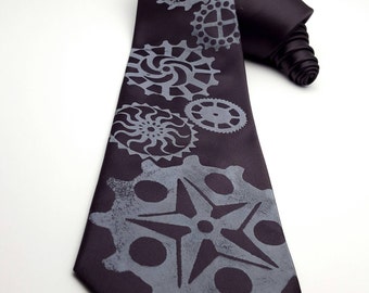Gears Tie screen printed necktie Cogs Necktie motor chain motorized industrialization steampunk mechanical science teacher imperfect