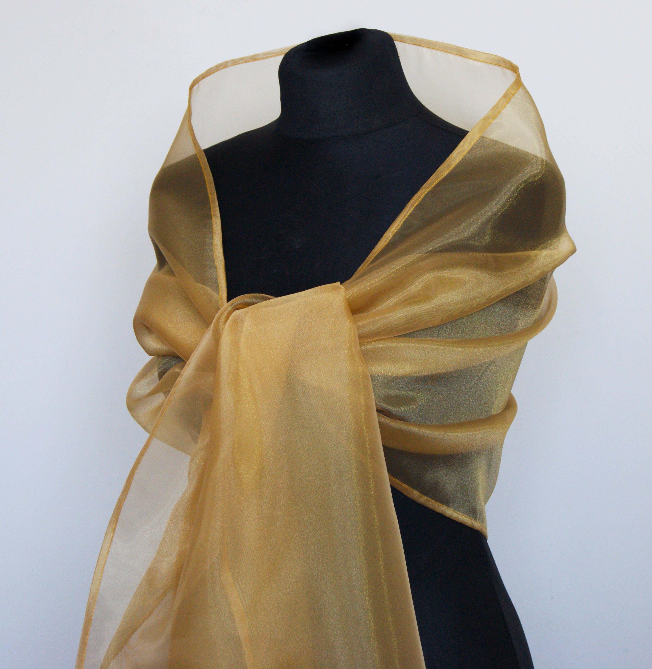 Organza light golden gold color wrap shawl bolero Winter