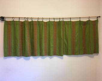 Vintage Curtains, Short Curtains, Green Striped Curtains, Green Valance, Vintage Drapery