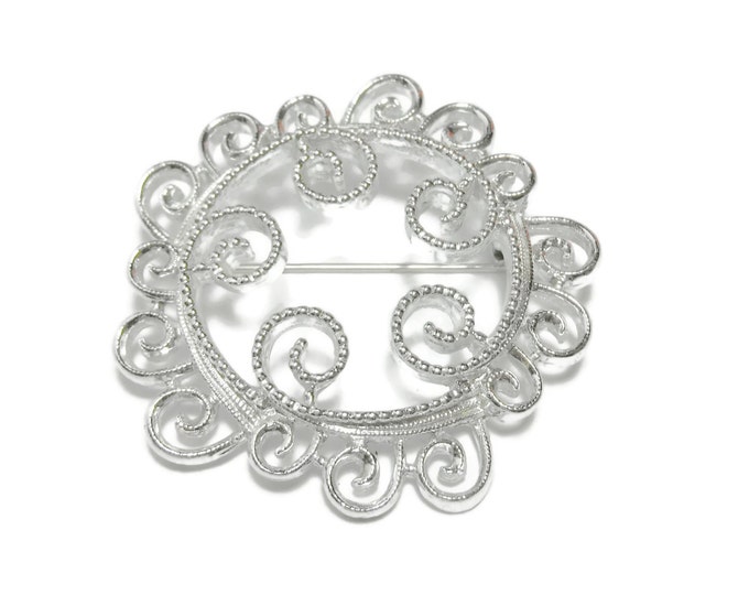 SALE SALE Sarah Coventry brooch, 'Silvery Mist' from the 1970s, silver filigree brooch, open work