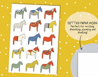 Swedish Dala Horse A5 Blank Notebook - Dala Horses from Sweden - Nordic - Scandinavian Print, Scandinavian Design, Folk Art - Notepad