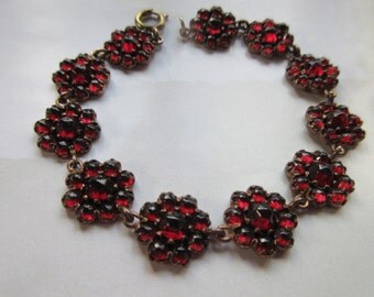 Antique Bohemian Garnet Bracelet - January Birthstone Jewelry - Estate Jewelry - Gemstone Jewelry - Bridal - Gifts For Women - Antique Gifts