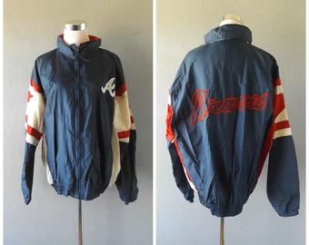 atlanta braves starter jacket | vintage 90s nylon windbreaker coat size m/medium MLB baseball athletic sports team 1990s hip hop hipster top