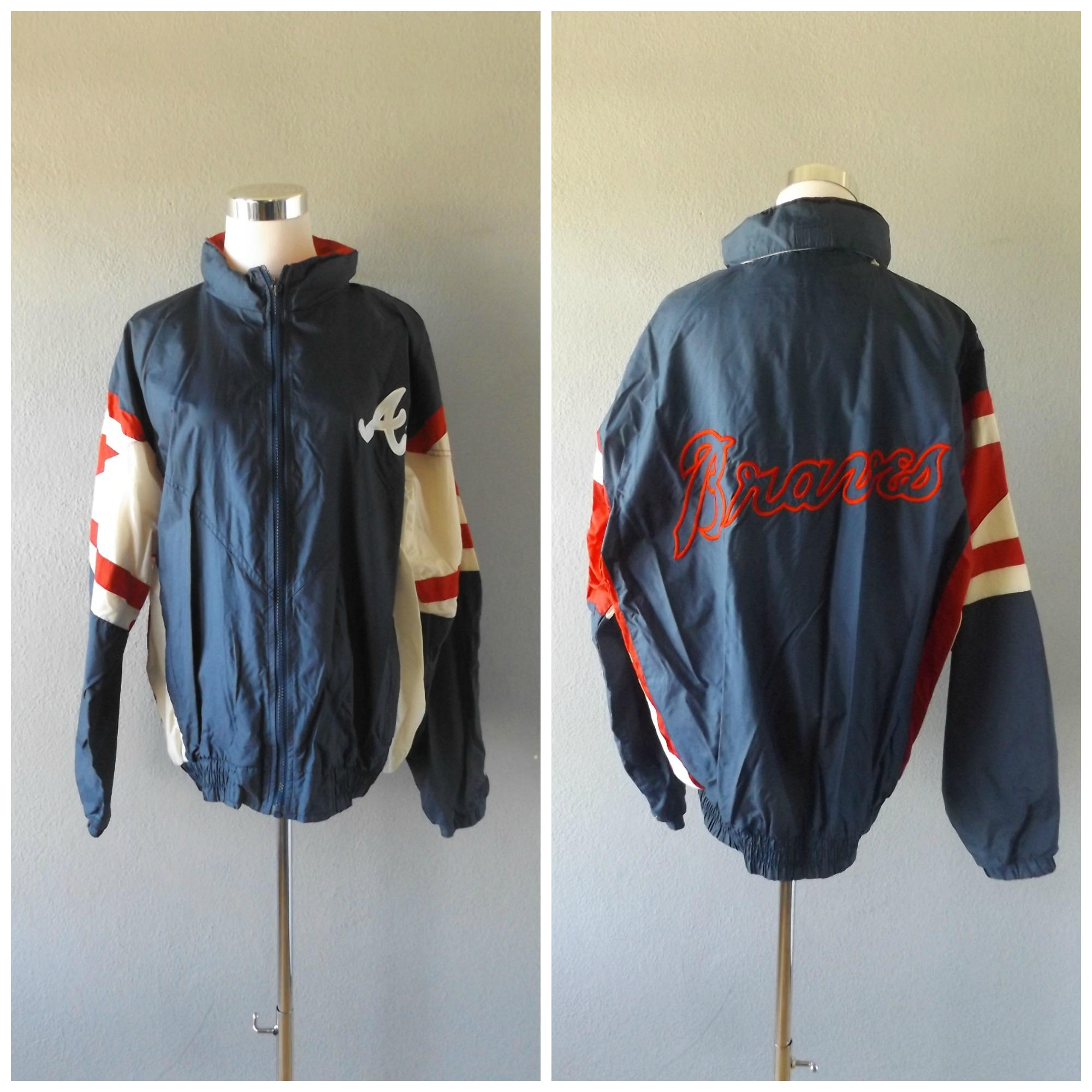 atlanta braves starter jacket vintage 90s nylon windbreaker