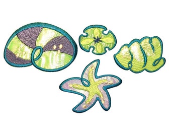 ID 0353ABCD Set of 4 Exotic Seashell Patch Ocean Embroidered Iron On Applique