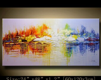 Original Abstract Painting, Modern Textured Painting, Palette Knife cityscape, Home Decor, Painting Oil on Canvas by Chen HH67