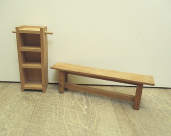 Vintage dollhouse wooden furniture, 1970, Toy, Jouet, Meuble poupée bois, Banc Cuisine Kitchen