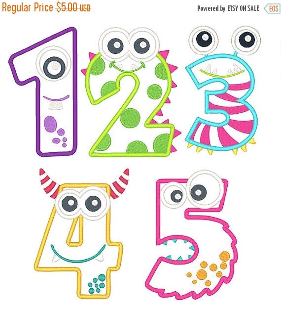 On Sale Monster Numbers Applique Embroidery by boutiquefonts