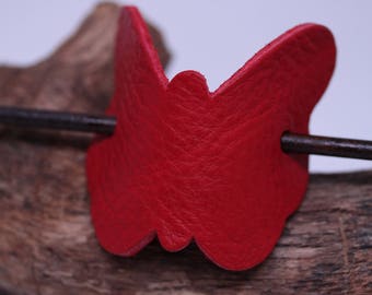 Simple and Unique: Red Leather Butterfly Hair Barrette with stick. Women's Hair Accessory Made in USA!