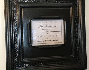 Huge 8 x 10 distressed antique black tin ceiling tile picture frame