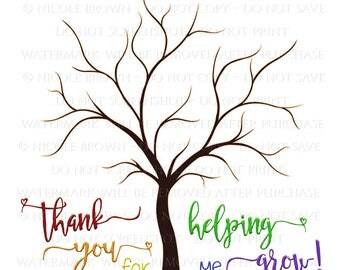 Teacher Appreciation Fingerprint Tree Rainbow Printable "Thank you for helping me grow"