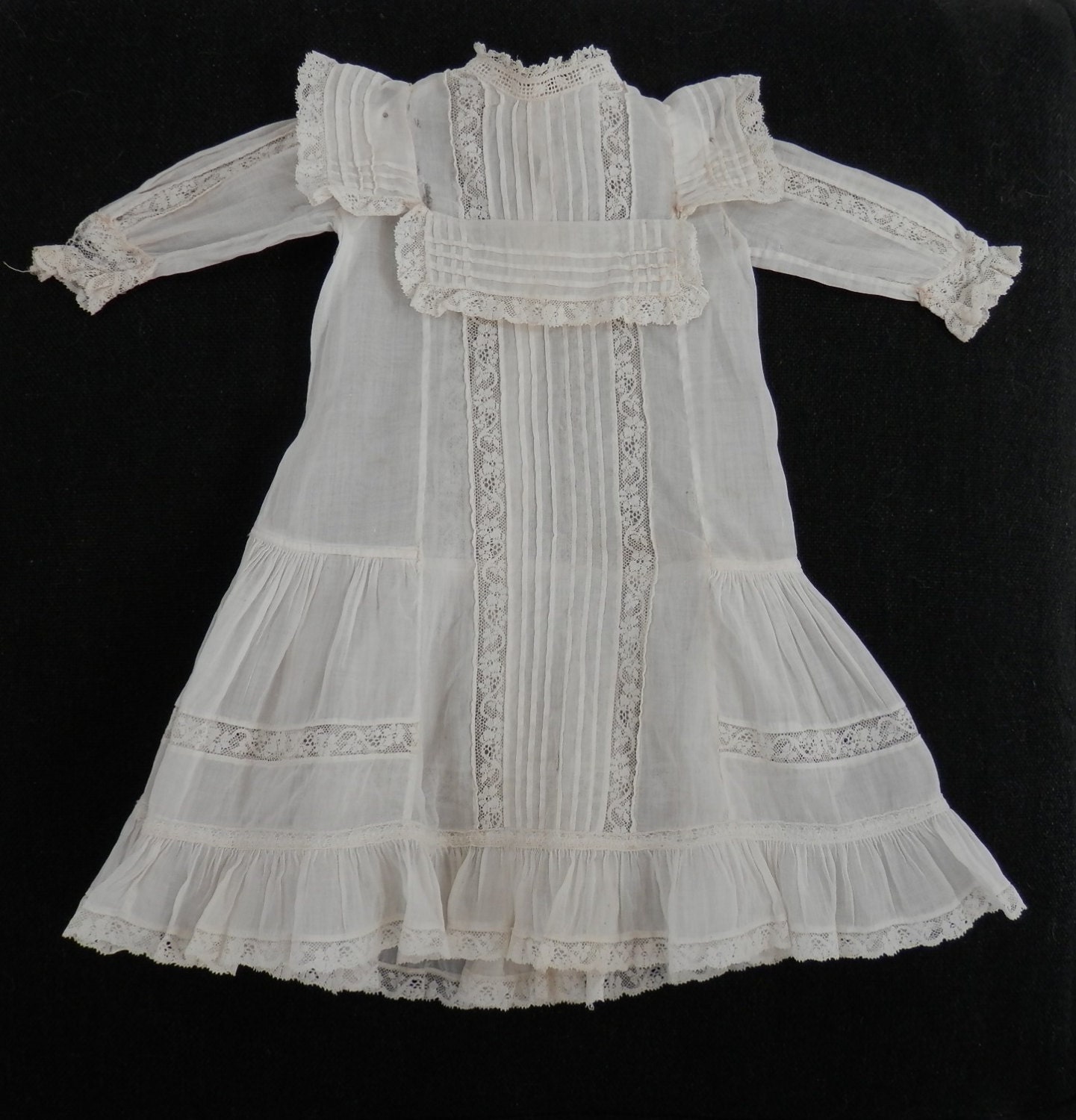 Edwardian Era Doll Dress White Cotton Batiste Lace Trim
