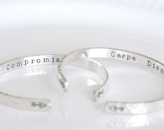 Arrow Cuff, Sterling Silver Cuff, You're My Person Bracelet, Hidden Message Cuff Bracelet, Choose your Phrase Jewelry, Handstamped Jewelry