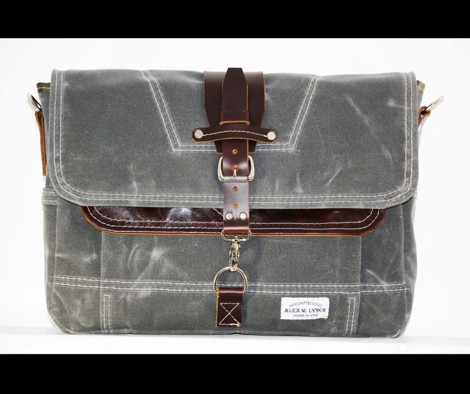 Waxed Canvas Messenger bag handmade CHARCOAL leather