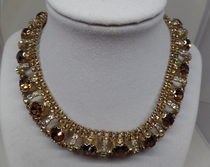 Gorgeous Vintage Topaz Aurora Borealis Crystal Collar Necklace!