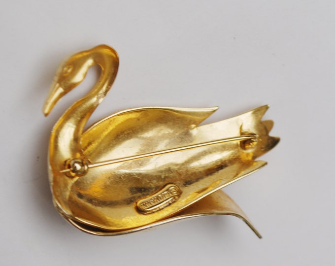 Gold Swan Brooch - Bird - Signed Giovanni - Figurine pin