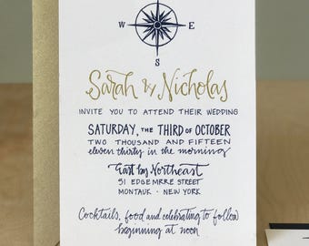 Nautical Wedding Invitation / Sea Shore Wedding Invitation / Boat Wedding Invite / Destination Invitations / Nautical Compass Invitation