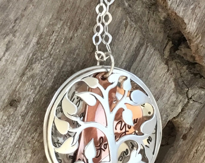 Unique Sterling Silver Tree Locket - Custom Text - Personalized Phrase Locket - Custom Hand Stamped - Jewelry - Personalized Name Necklace