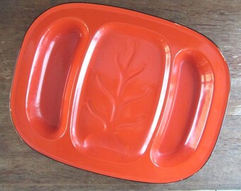 Large Orange Enamel Platter Vintage Holiday Platter Enamelware