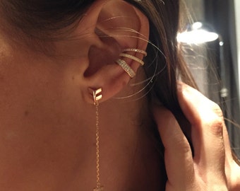 14k gold ear cuff set! Hot! Cuffs climber pave stones sterling 14 k yellow-gold and diamond GLAM ear cuff 2 cuff set!!