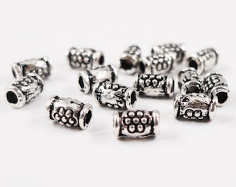 Silver Tube Beads 2x4mm Antique Silver Metal Beads, Silver Flower Beads, Small Silver Spacer Beads, Beading Supplies, 100 Loose Beads